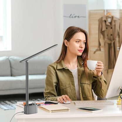 Honeywell Product Image Upgraded LED Desk Lamp - H01 Pro Sunturalux™ Foldable Desk Light with USB A+C Charging Port, 3 Color Modes Dimmable Table Lamp for Home Office Reading(Grey)