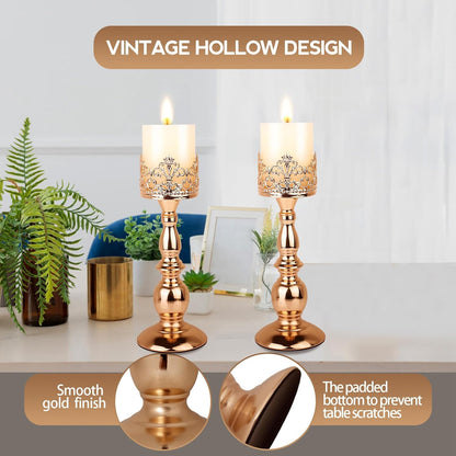 Candle Holders for Pillar Candles Gothic Matte Black Vintage Tall Candle Holders Set of 2 Decorative Large Table Centerpieces Candle Stand Decor (Gold 2PCS A)