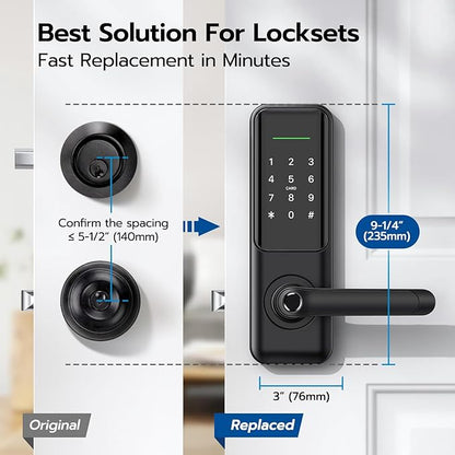 Fingerprint Smart Door Lock with Handle: Keyless Entry Keypad Lock for Front Door, Nyboer Electronic Digital Lock, Lockset Replacement for Exterior Doors