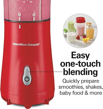 Hamilton Beach Portable Blender for Shakes and Smoothies, 14 Oz BPA Free Travel Cup & Lid, Durable Stainless Steel Blades, Personal Smoothie Blender, Red (51101RV)