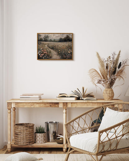 VIYYIEA Framed Canvas Wall Art Home Decor Vintage Landscape Nature Country Wildflower Paintings Farmhouse Pictures Floral Artwork Rustic Flower Prints Cottagecore Living Room Bedroom Bathroom 12x16in