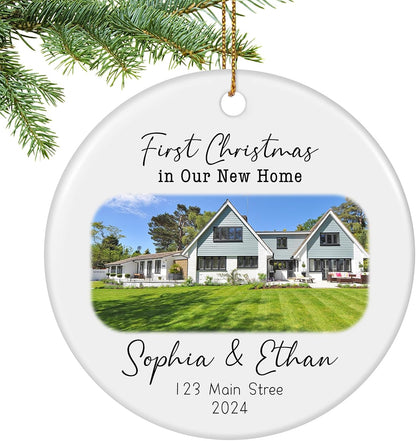 Personalized First Christmas in Our New Home Ornament 2025, New House Photo Christmas Ornaments for Christmas Tree, House Warming Gifts for Couples, First House Gifts for Owners, Men Women
