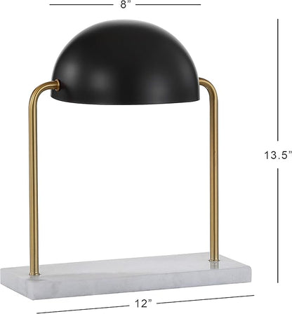 JONATHAN Y 13.5" Brass Gold and Black Art Deco Dome Table Lamp with White Marble Base, Modern Glam Desk Lamp for Living Room, Office, Bedroom, Metal Shade, LED Bulb Included JYL1044A