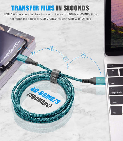 USB C Cable 3.1A Fast Charging [3Pack,10ft+6.6ft+3.3ft], sweguard USB-A to USB-C Charger Nylon Braided Cord for Samsung Galaxy S21 S20 S10 S9 S8 Plus/FE Note 20 10 9 8 7, A71 A51 A32,LG,Moto,PS5-Green