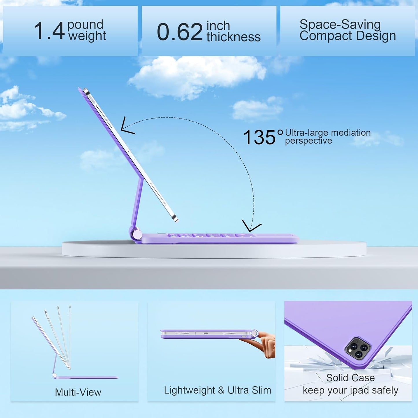 Keyboard Case for iPad Air 13 inch (M3 2025/M2, 2024),iPad Pro 12.9 inch (3/4/5/6th Gen)，Magic-Style Magnetic – Floating Cantilever Stand – Backlit Keyboard Case with Multi-Touch Trackpad