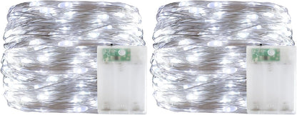 Christmas Decorations Cool White Fairy String Lights, Battery Operated with Timer, 2 Pack Total 33FT 100 Led Mini Battery Powered Twinkle Mason Jar Waterproof Firefly Lights DIY Party