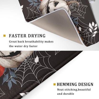 Halloween Dish Drying Mat for Kitchen Counter Spooky Pumpkins Spiderweb Super Absorbent Reversible Microfiber Kitchen Countertop Protector Dishes Pad Large 18x24 inch
