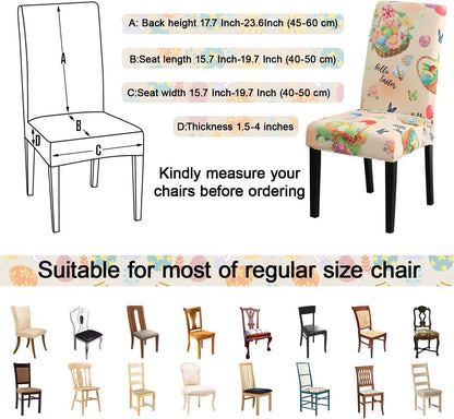 JQinHome Easter Chair Covers Set of 6,High Stretch Removable Washable Chair Seat Protector Cover for Easter Decoration-Easter Theme Decor with Easter Egg Basket