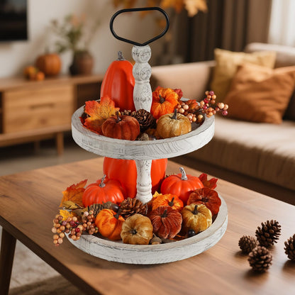Artmag 51 PCS Artificial Fabric Pumpkins, Fall Harvest Decorations with Acorns, Pinecones, Berries, Maple Leaves for Fall Thansgiving Halloween Decoration