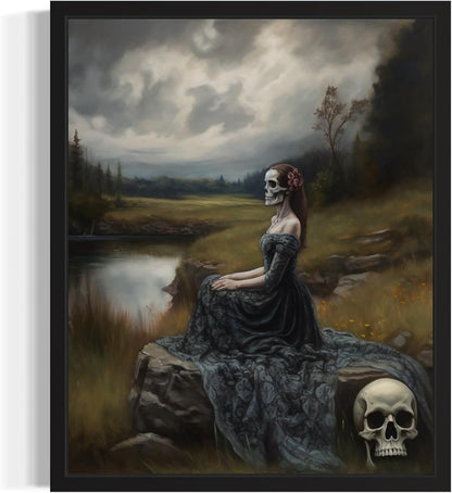 Widow Ghost Poster Art Print, Halloween Scary Vintage Wall Art Academia Spooky Painting Decoration for Horror Prints, Gothic Posters Bedroom Decor 89 (Widow Ghost, 16 x 20 inches, Black Frame)