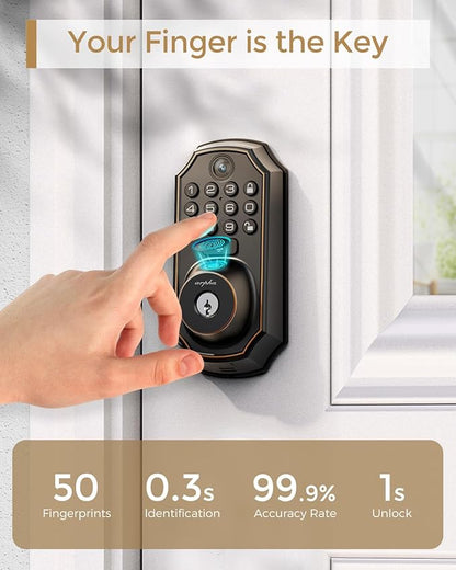 WiFi Video Smart Lock with Camera -Keyless Entry Deadbolt, 5-in-1 (Camera+Doorbell+Fingerprint+Keypad), App Control, Two-Way Audio, Waterproof, Easy Installation