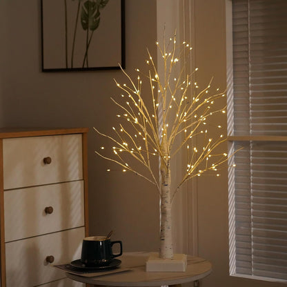 2-Piece Set: 2 Ft White Birch Tree with Lights, 144 LED Christmas Tree with Lights, Lighted up Tree Lamp USB/Battery Powered with Timer, Lighted Trees for Indoor Decor, Tabletop, Fireplace, Christmas