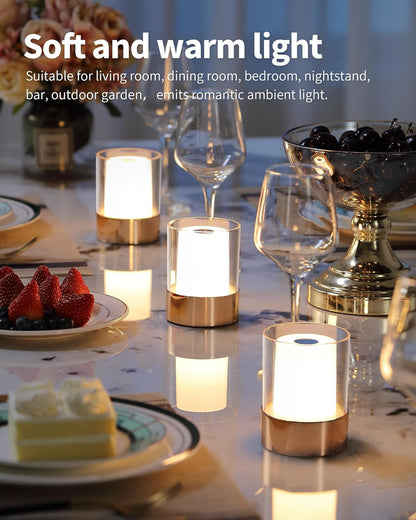 4" Mini Dining Table Light 2 Pack for Buffet Restaurant, Outdoor Waterproof Lamps for Bathroom Camping, Rechargeable Cordless Table Lamp for Bar, Touch Warm Night Light for Nursery Baby (Gold)