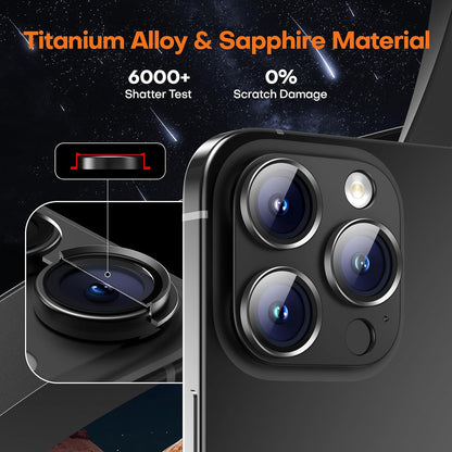 Camera Lens Protector for iPhone 16 Pro Max/16 Pro/iPhone 15 Pro Max/15 Pro/iPhone 14 Pro Max/14 Pro, Aluminum Alloy Sapphire Glass Camera Screen Cover, Case Friendly- Black Titanium