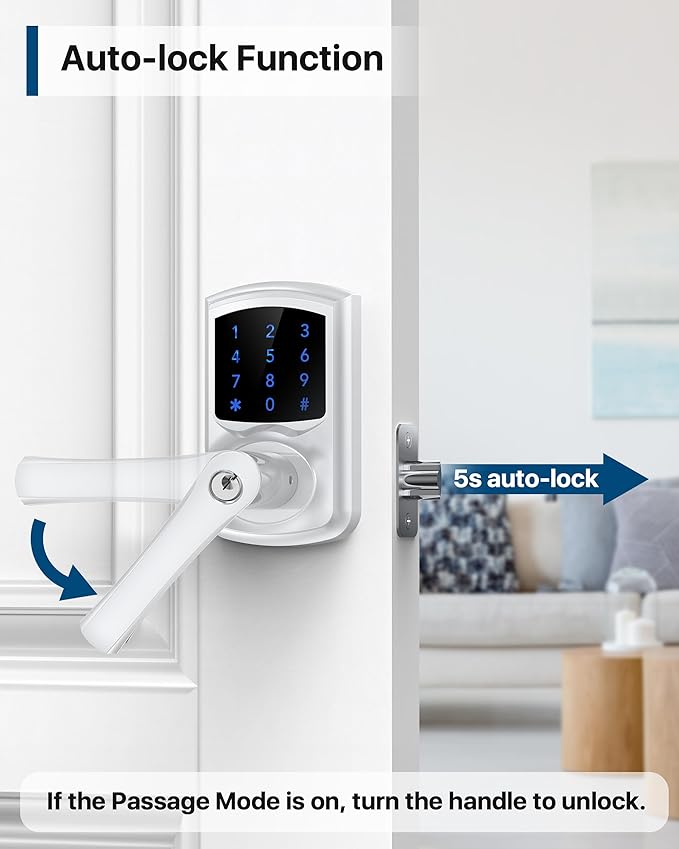 HIDALIFE Keyless Entry Door Lock with Keypad and Handle for Front Doors, Touchscreen, Anti-peep Password, Auto-Locking, Satin Chrome