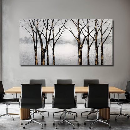 Black Wall Pictures Tree Wall Art Canvas Wall Decoration Large Home Decor White Poster Art Gold Office Artwork 29"x58"