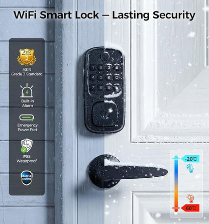 Wi-Fi Smart Locks for Front Door with 2 Lever Handle Set,App Control,Keyless Entry Deadbolt for Front Door with Auto Lock,Electronic Digital Keypad,Remote Control,Voice Unlock,Waterproof,Black