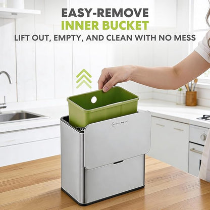 Simpli-Magic Kitchen Compost Bin and Caddy, 5L / 1.32 Gal Stainless Steel with Removable Inner Bucket and Deodorizer Compartment, 2-in-1 Countertop Compost Bin with Lid, Kitchen Food Waste, 79705