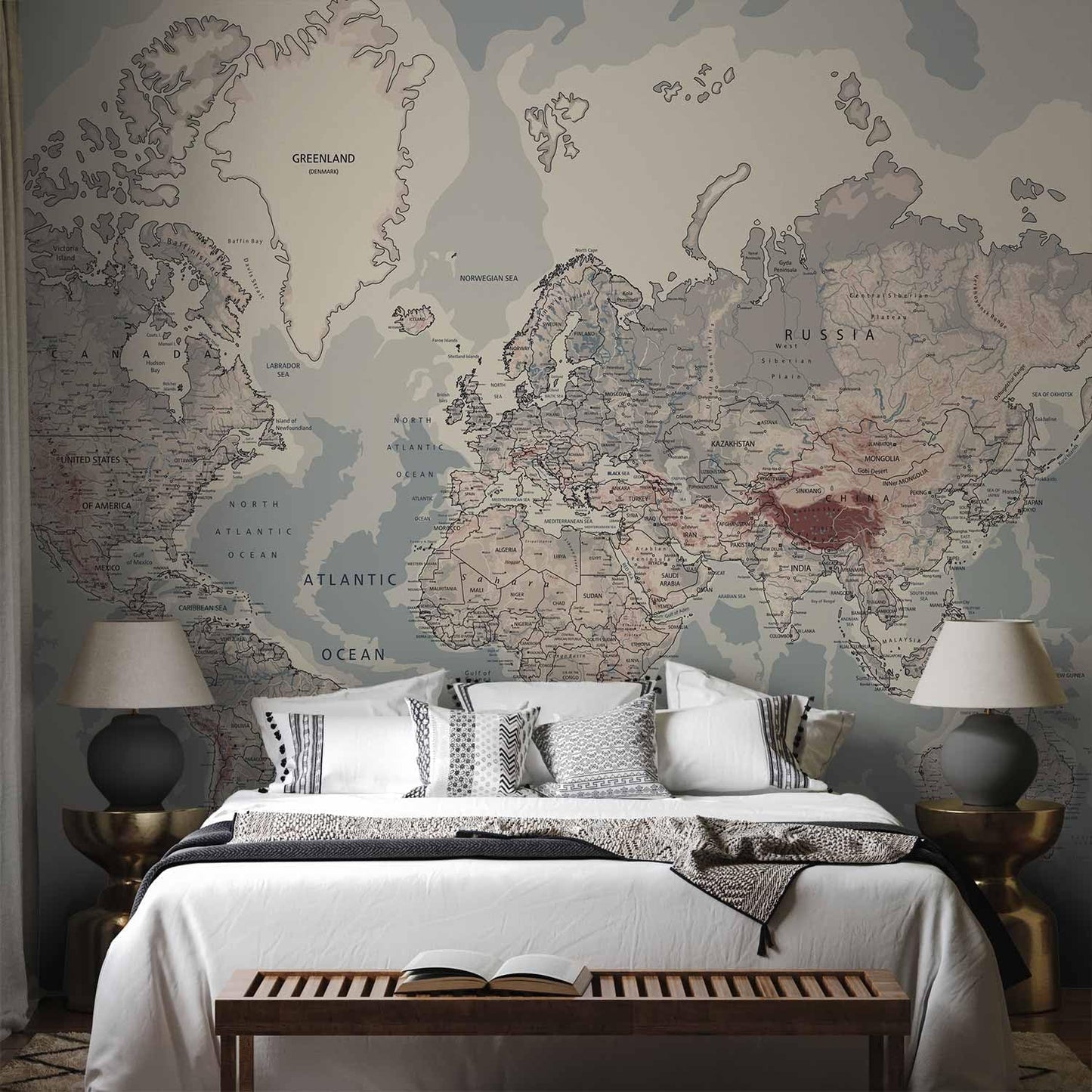 artgeist Premium Wall Mural World Map 98x69 in - XXL Non-Woven Wallpaper Fleece Wall Decor Photo Print Picture Image Design Home Map of The World k-A-0061-a-c