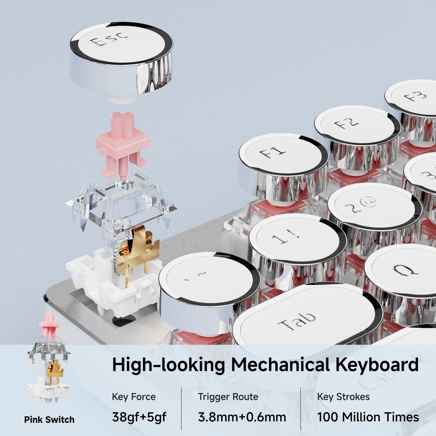 EWEADN Typewriter Style Mechanical Gaming Keyboard, Wired Mechanical Keyboards,104 Keys Backlit LED Keyboards, Media Control Knob, Wired Computer Keyboard Pink Switch for Windows/Mac/PC-White
