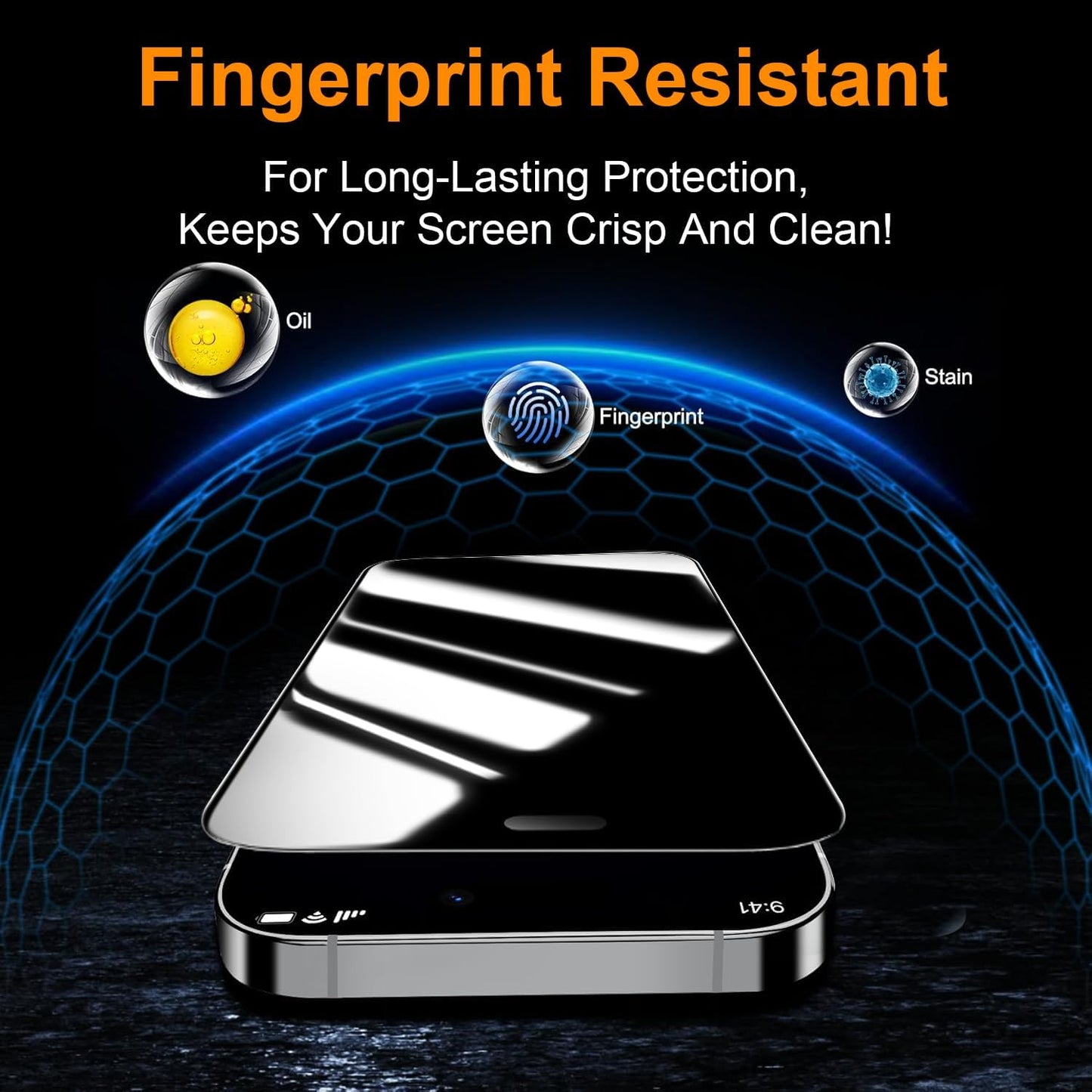 OneFish 2 Pack Privacy Screen Protector for iPhone 16 Pro Max - 4-Way 360° Anti-Spy, 9H Hardness, 3D Curved Edges, Case-Friendly & Easy Installation