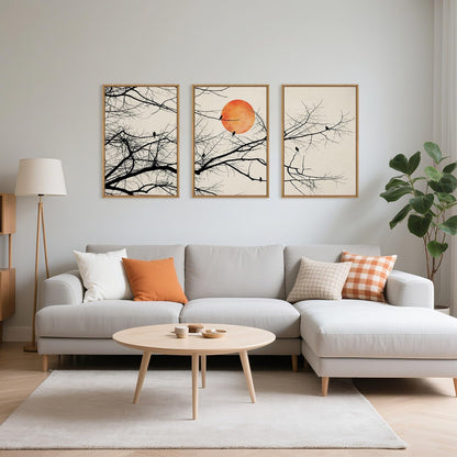 Celestdeco Large Vintage Tree Branch Framed Canvas Wall Art Set, Retro Tree Drawing Wall Decor, Nature Botanical Wall Painting, Neutral Landscape Art Print for Living Room, Bedroom, Office - 24"X36"X3