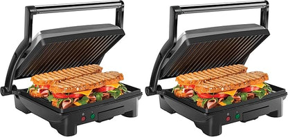 Chefman Panini Press Grill and Gourmet Sandwich Maker NonStick Coated Plates,Opens 180 Degrees to Fit Any Type or Size of Food,Stainless Steel Surface and Removable Drip Tray,4 Slice,Black,(Pack of 2)