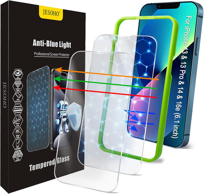 Screen Protector for iPhone 16e/14/13/13Pro [6.1 Inch], Colorless Anti-Blue Light Tempered Glass Films, Eye Protection,9H Hardness, No Bubbles, Case Friendly Easy Installation Kit, 2 Pack