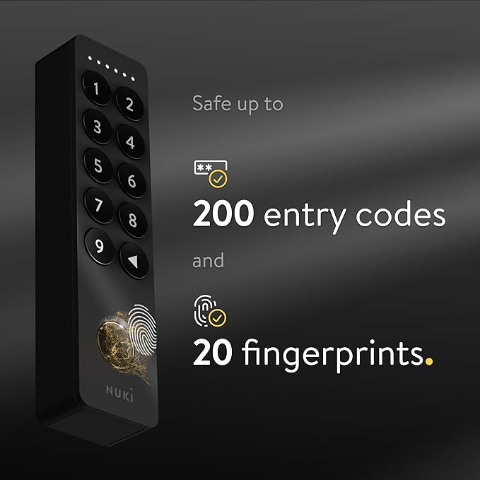 Nuki Keypad 2, Fingerprint Door Access, Secure Code Entry for Smart Lock, Easy Install, Keyless Entry for Kids, Seniors, Guests, Smartphone-Free Access