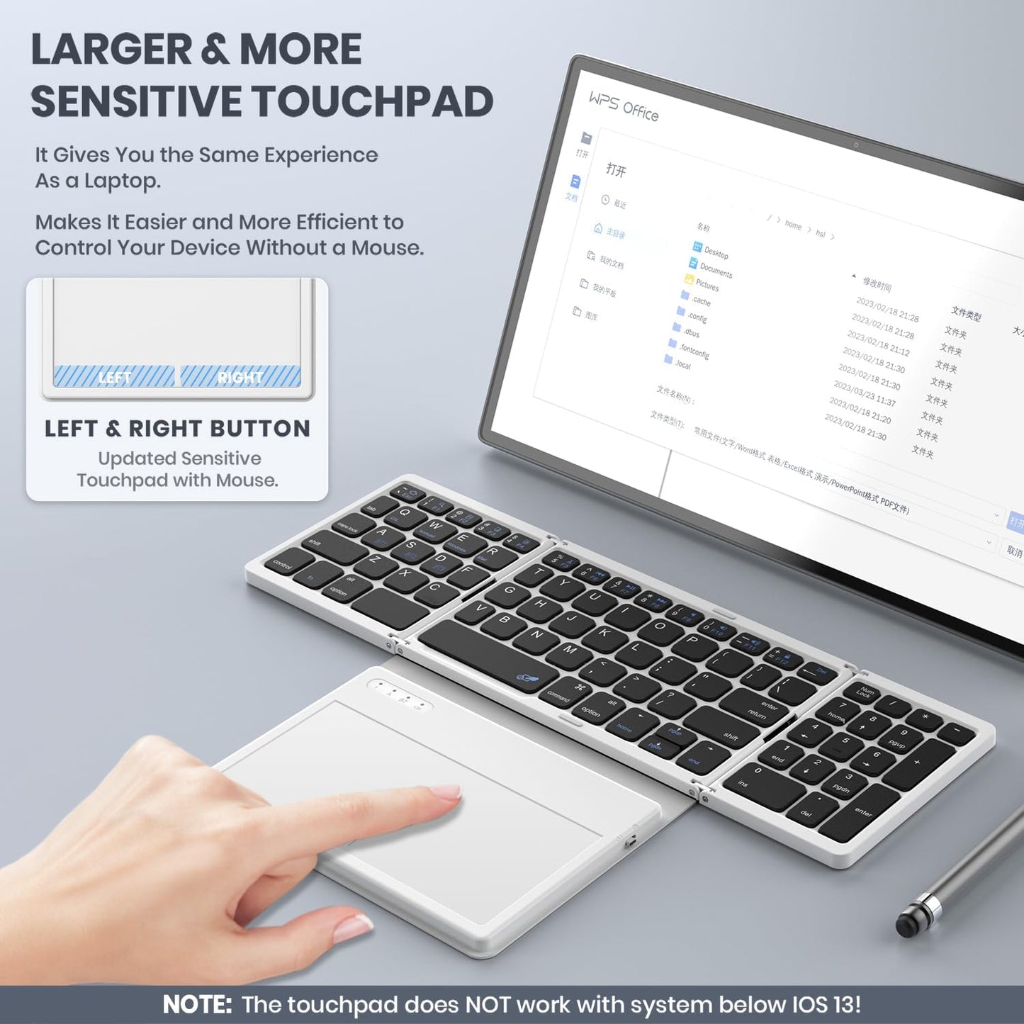 Foldable Bluetooth Keyboard, Portable Full Size Folding Keyboard with Large Touchpad, Numeric Keypad, PU Leather, Wireless Travel Keyboard for Windows iOS Android Mac(Black-White)