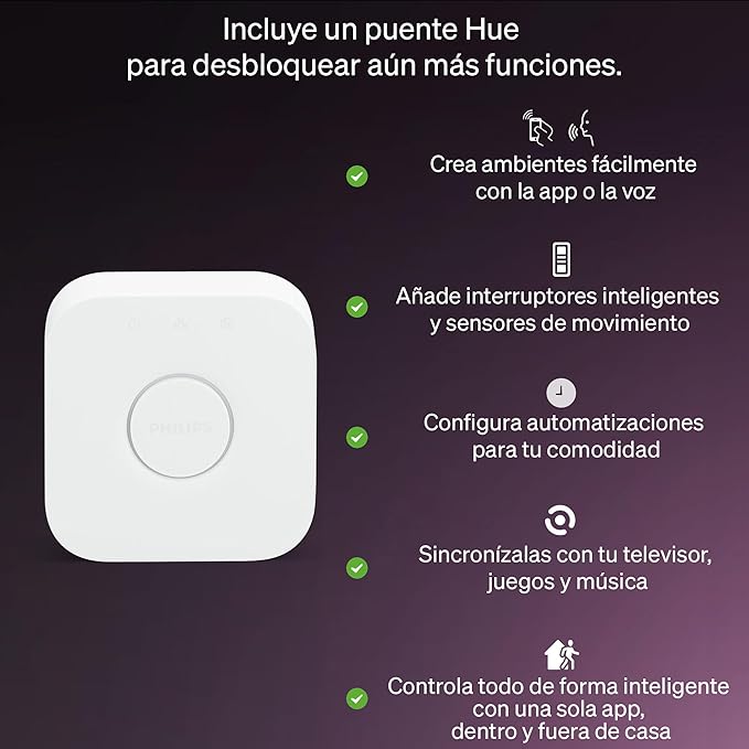 PHILIPS Hue Essential Starter Kit: Hue Bridge, 2 Essential E26 Smart Bulbs, White & Color Ambiance, 2200K-6500K, Dimmable LED Bulbs, Works with Alexa, Google Assistant, Samsung SmartThings, Apple Home