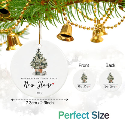 Our First Christmas in Our New Home Ornament 2025,Housewarming Gifts for New House, Ceramic Keepsake New Home Christmas Ornaments with Ribbon and Box