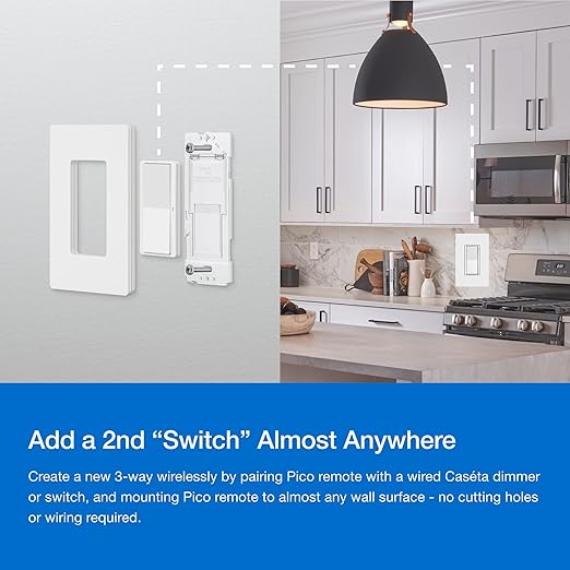 Lutron Claro Smart Switch 3-Way Kit for Caseta Smart Lighting, Includes Wall Plate, Pico Paddle Remote, and Bracket, Neutral Required, DVRF-PKG1S-WH