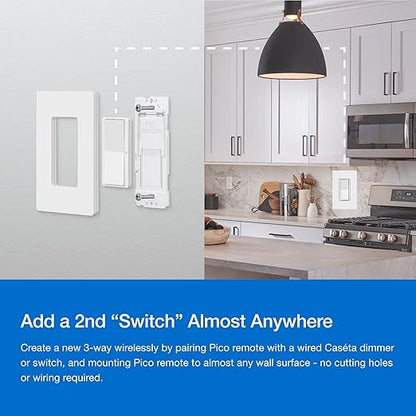 Lutron Claro Smart Switch 3-Way Kit for Caseta Smart Lighting, Includes Wall Plate, Pico Paddle Remote, and Bracket, Neutral Required, DVRF-PKG1S-WH