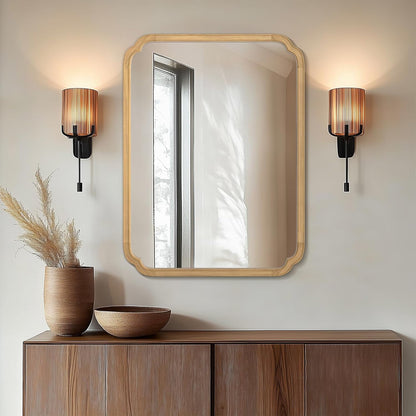WallBeyond 30" x 40" Rounded Corner Arch Wall Mirror with Wood Frame for Entryway, Living Room or Bedroom Home Decor - Light Woodgrain [30 x 40 inches, Natural Color]