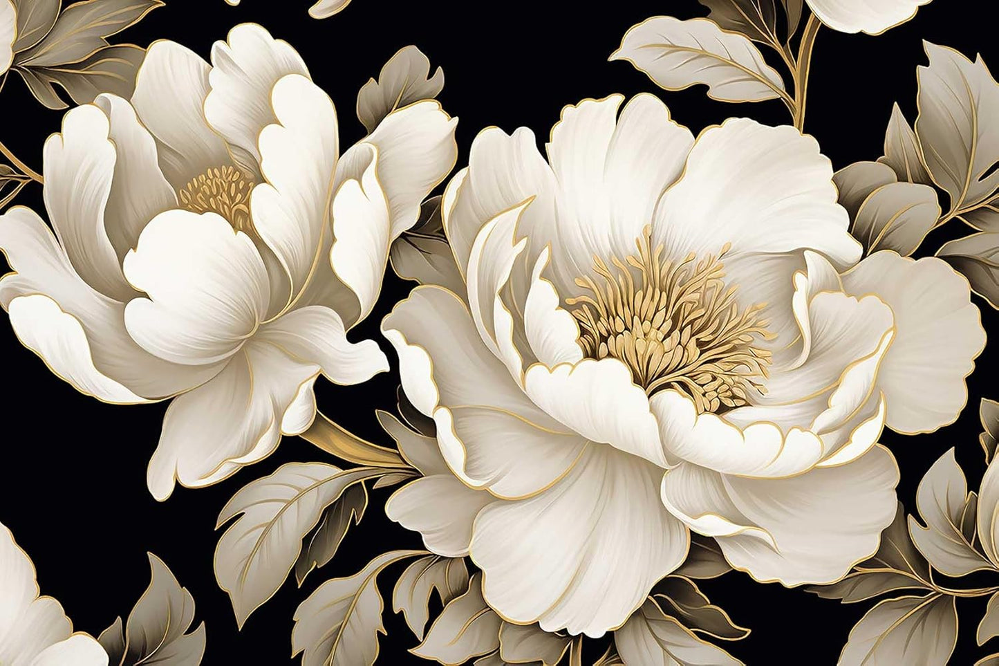 Vintage Peony Buds and Leaves Floral Seamless Pattern Wallpaper for Bedroom, Living Room, Bathroom Wall Backgrounds(Non-self-Adhesive)