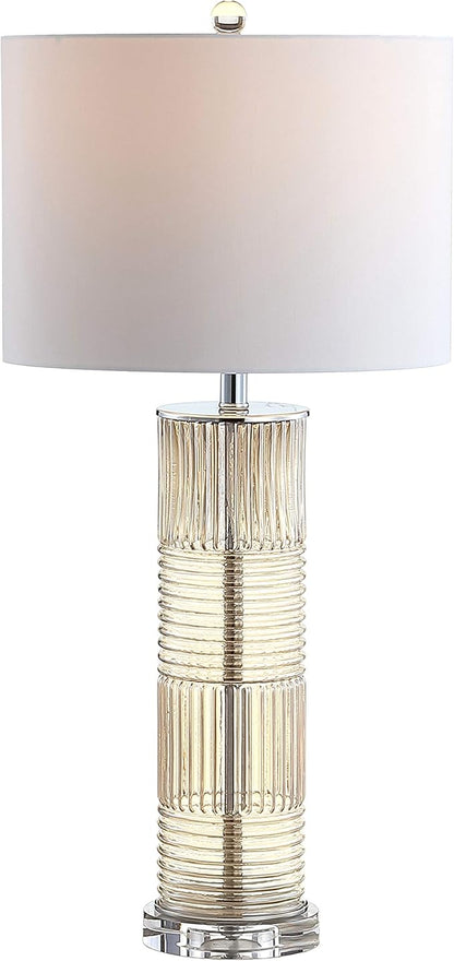 JONATHAN Y 30" Champagne Glass and Crystal Table Lamp, Contemporary Transitional Pillar Lamp for Living Room Bedroom, White Faux Silk Drum Shade, LED Bulb Included JYL2064A