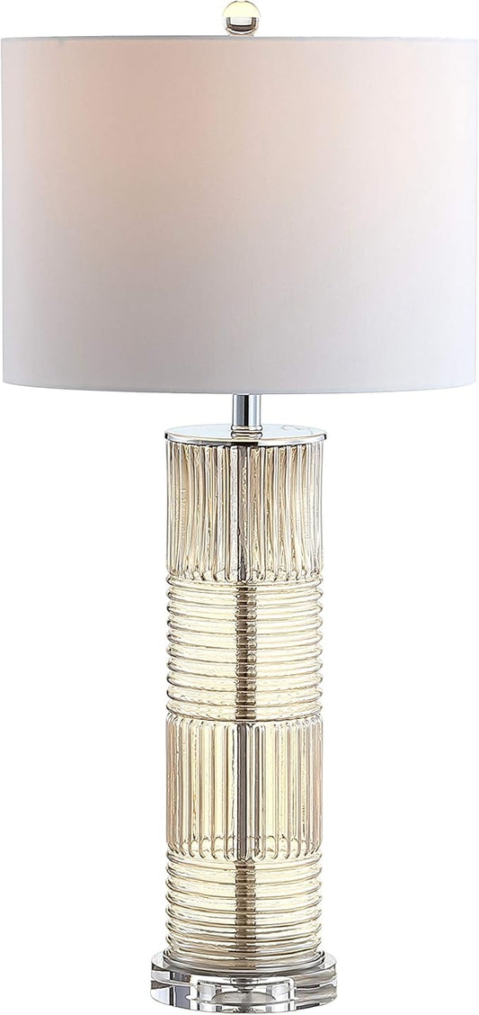 JONATHAN Y 30" Champagne Glass and Crystal Table Lamp, Contemporary Transitional Pillar Lamp for Living Room Bedroom, White Faux Silk Drum Shade, LED Bulb Included JYL2064A
