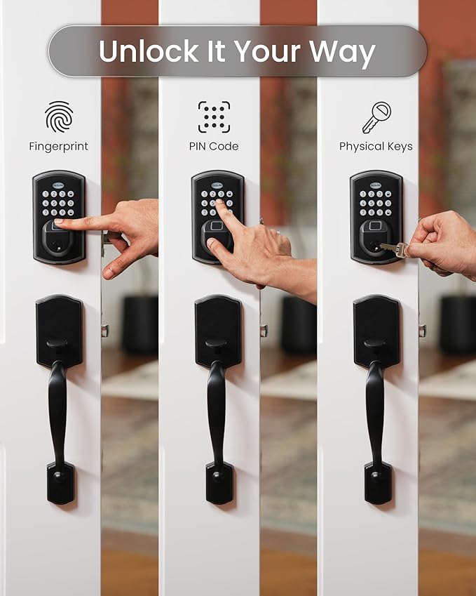 DESLOC A100F Electronic keypad Door Lock with Handle Set, Smart Front Door Locks Set, Keyless Entry Door Lock with Handles, Smart Locks for Front Door, Deadbolt Smart Lock, 12 Months Battery, IP54