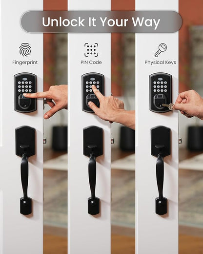 DESLOC A100F Electronic keypad Door Lock with Handle Set, Smart Front Door Locks Set, Keyless Entry Door Lock with Handles, Smart Locks for Front Door, Deadbolt Smart Lock, 12 Months Battery, IP54