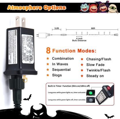 JMEXSUSS 200 LED Orange Halloween Lights Outdoor, 66ft Connectable Halloween String Lights Plug in, 8 Modes Orange Light for Tree Outside Indoor Xmas Party Garden Fence Patio Porch Decor