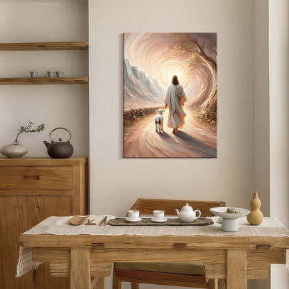 Framed Canvas Jesus and Lamb Wall Decor Wall Art Gallery Decoration Unique Print Wall Decor for Living Room Bedroom Church Home Decor 16x24 Inch Ready to Hang