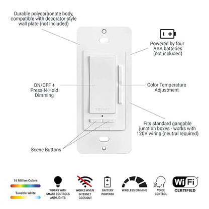 HALO Pure Smart Battery-Powered Multi-Functional Control Switch – Wirelessly Control Smart Lighting Connected by WiZ, CWR-TW-Scene-WH