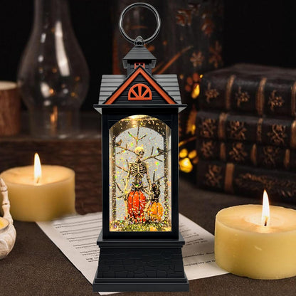 Halloween Snow Globe Lantern with 6 Hour Timer,Halloween Decorations Indoor for Home,Halloween Decor,USB or Battery Powered for Halloween Lanterns,Halloween Skeleton-B