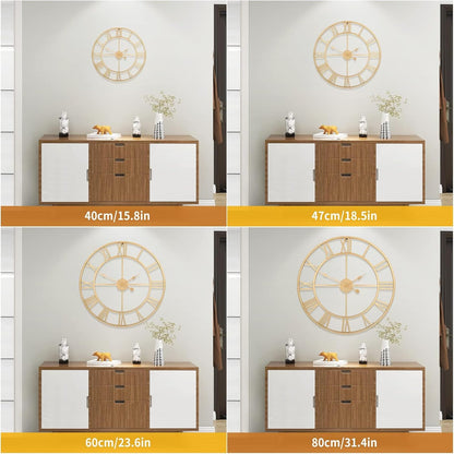 1st owned Large Wall Clock for Living Room Decor Silent Non-Ticking Decorative Wall Clock Roman Numerals Vintage Battery Operated for Kitchen Farmhouse Cafe Office Decor (Gold, 32 Inches)