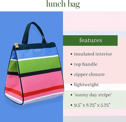 kate spade new york Cute Lunch Bag for Women, Large Capacity Lunch Tote, Adult Lunch Box with Silver Thermal Insulated Interior Lining and Storage Pocket, Sunny Day Stripe