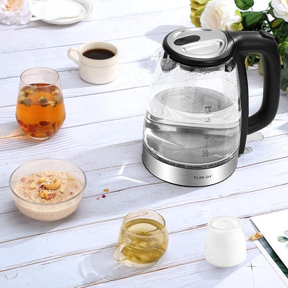 Glass Electric Kettle,1.7L Hot Water Boiler LED Lights, Comfy Touch Handle Wide Opening Cordless Tea Heater for making Tea Coffee (12872)