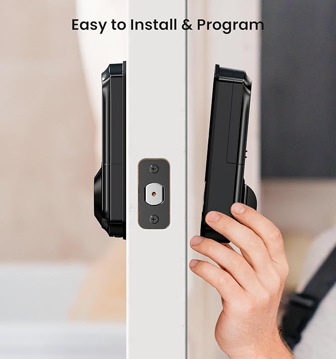 Veise VE017 Fingerprint Smart Door Lock, App Control, 8-in-1 Keyless Entry, Auto Lock, Emergency Power Port, Electronic Touchscreen Keypad, Biometric Smart Locks for Front Door, Matte Black