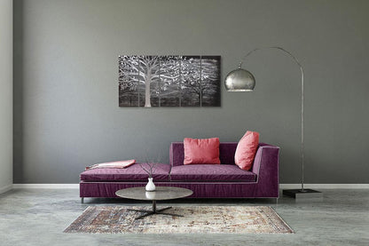 Yihui Arts Metal Tree Wall Decor Hand Grind On Aluminum Modern Abstract Nature Wall Art Contemporary Landscape Pictures for Living Room Bedroom Dinning