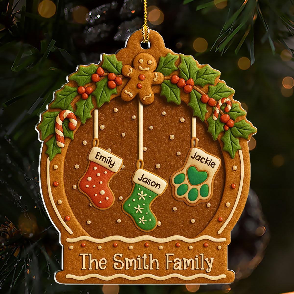 Personalized Family Ornament Christmas Cookies Style - Custom Stockings and Names Acrylic Ornament Gift Stocking Stuffers White Elephant Ideas (8)